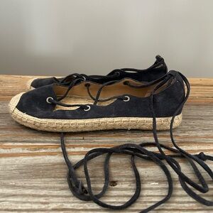 Banana Republic Navy Blue  Suede Lace-Up Espadrille Flats Size 6.5